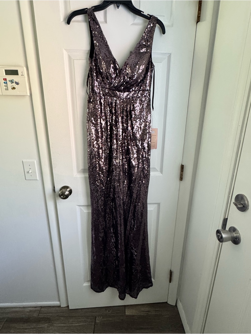 Sequin V-Neck Maxi Dress in Metallic Plum